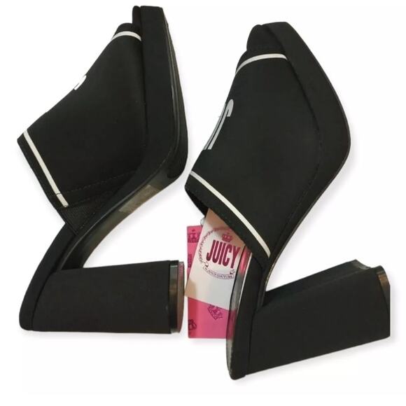 Juicy Couture Y2K Block Heel Logo Sandals J-Girly Black White – Size 9.5 - Picture 6 of 11